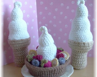 Ice Cream Cone and Ice Cream Sundae in a Waffle Bowl...PDF Pattern