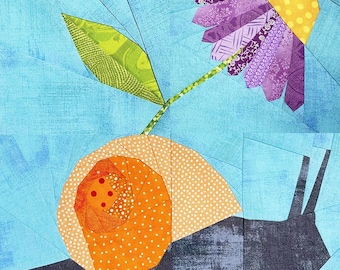 Snail and Flower Foundation Paper Pieced Quilt Block Pattern PDF