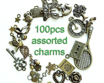 100pcs mix antique bronze charms