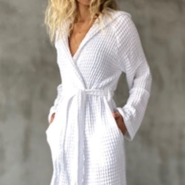 Turkish Cotton Waffle Soft Robe -  ( Best Selling, Wedding Gift, Teacher Gift, Gift for Mom )