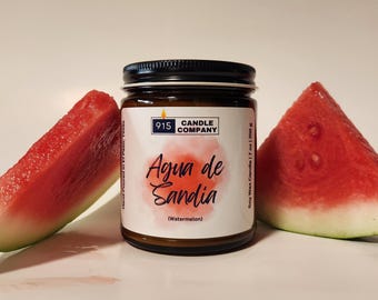 Aguas Frescas Collection: Agua de Sandia (Watermelon) Scented Soy Wax Candle - Made in El Paso, Texas