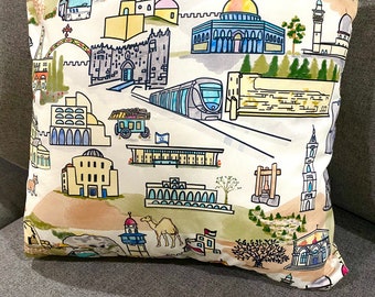 Jerusalem Pillow Cover, 18" with zippered opening, Holy Land