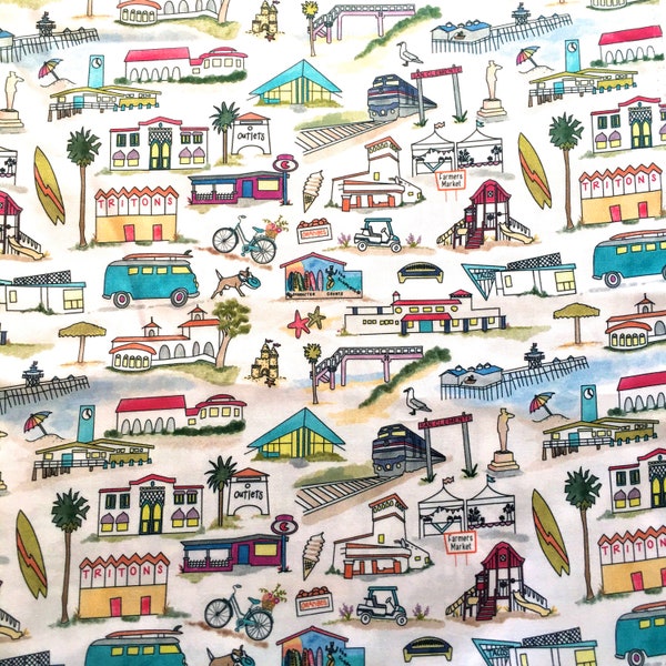 San Clemente Fabric, 56" wide print on Quilting Cotton— California