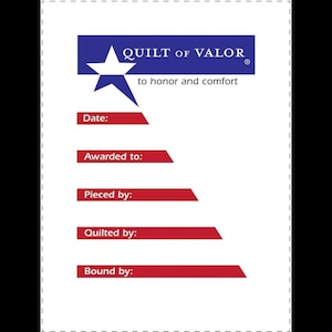 Quilts of Valor Star Beam Quilt Label -- Free Shipping