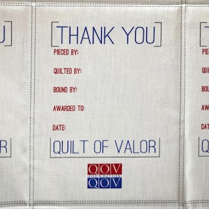 Quilts of Valor, Thank You Quilt Label --Free Shipping