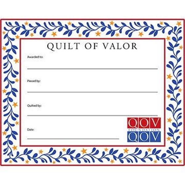 Quilts of Valor, Star Vines Quilt Label --Free Shipping