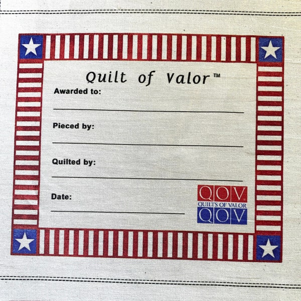 Quilts of Valor, Star Corner Stripe Quilt Label --Free Shipping