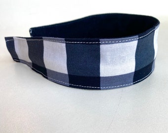 Comfortable Headband-- Washable, reversible-- black & white plaid/ black corduroy