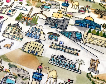 Jerusalem Holy Land Fabric, 56" wide print on Quilting Cotton