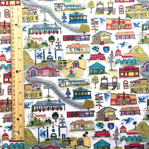 San Juan Capistrano Fabric, 56" wide print on Quilting Cotton— California