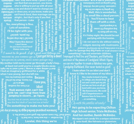Gilmore Words Fabric-- Fat Quarter Great quotes from the show, Gilmore Girls