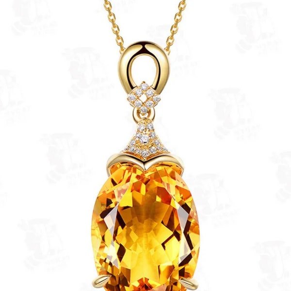 Yellow Crystal Citrine Gemstone Diamond Pendant Necklace  18k Gold Color Choker Jewelry  Bijoux Gifts 45cm