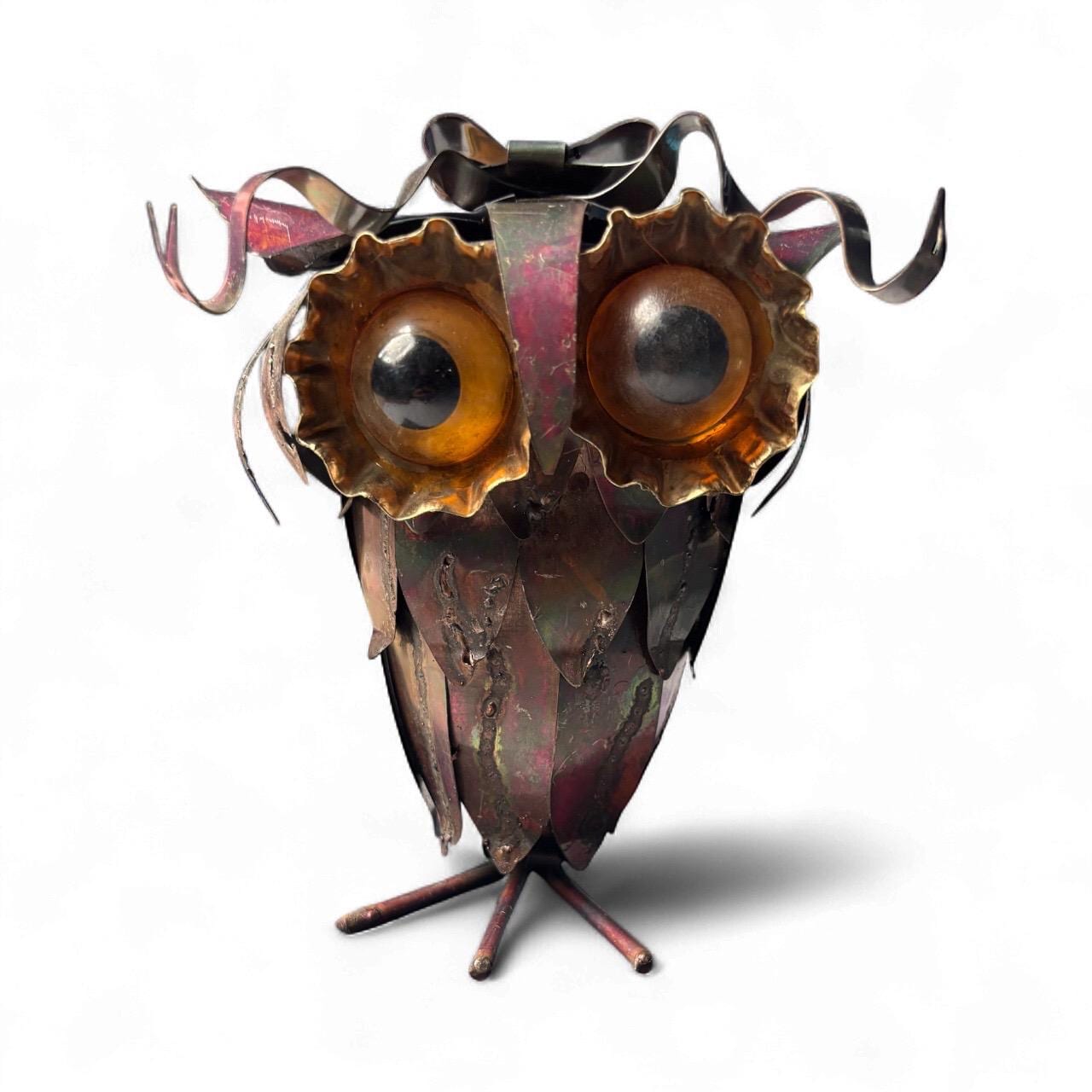 Mid-Century Enesco Metal Owl Sculpture – Made in Hong Kong – Vintage 1960s–70s Owl