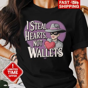 Camiseta engraçada, Eu roubo corações, não carteiras, camiseta gráfica exclusiva, camiseta fofa, camiseta casual descolada, roupa divertida e moderna para todos