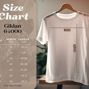 Gildan 64000 Size Chart, Unisex T-Shirt, XS to 3XL Size Guide, Classic Fit, Comfortable Everyday Tee, Versatile Wardrobe Staple