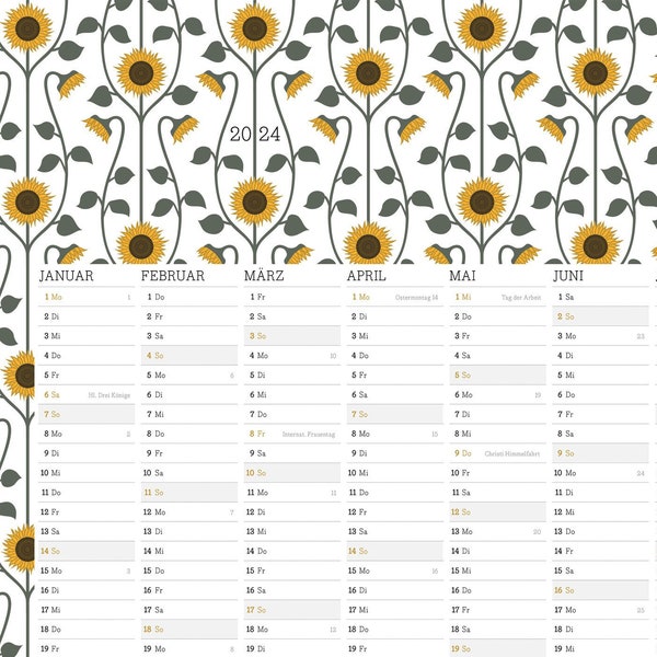 Wandkalender Jahresplaner 2024 Sonnenblumen - Din A2