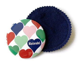 Heart mirror pocket mirror with your name and felt cover - different colors