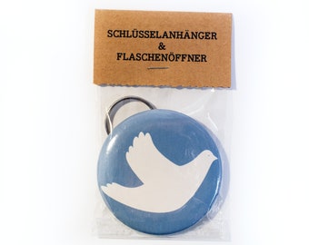 Friedenstaube Schlüsselanhänger Flaschenöffner oder Button