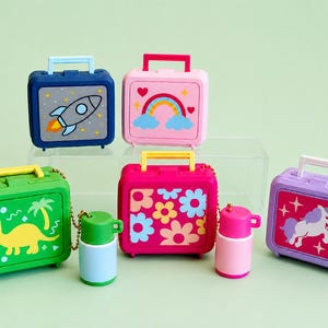 Personalized Retro Lunch Box Clicker Fidget Toy | Dinosaur, Unicorn, Rocket Designs
