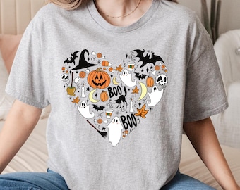 Love Halloween Heart Shirt, Spooky Halloween Shirt, Cool Halloween Party Tshirt, Cute Halloween Shirt, Halloween Lover Shirt