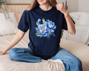 Blue Flower Bouquet Shirt, Flower Lover Shirt, Retro Floral Shirt, Flower Shirt, Plant Ladies Shirt, Gift for Nature Lover