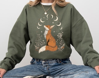 Goblincore Fox Sweatshirt, Goblincore Clothing, Spy Fox, Forest Hoodie, Nature Lover Gift, Gift For Him, Hiking Gift, Gift For Her