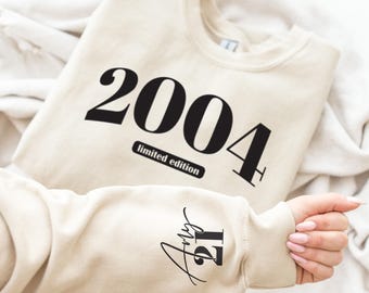 Custom 21st Birthday Sweatshirt, Limited Edition 2004 Birthday Shirt, College Style 21st Birthday Gift, 21st Birthday Gift for Her, 21 Tee