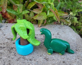 Handgemachte Ton Dino Fressen Pflanze Figur