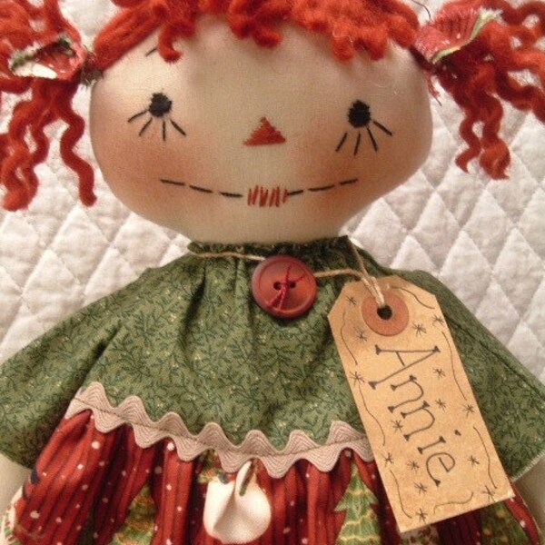 PRIMITIVE CUTE RAGGEDY DOLL IN SNOWMAN FABRIC