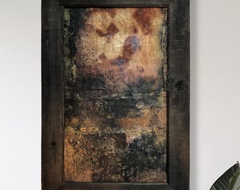 Artisan Wabi-Sabi Textural Mixed Media Painting, Framed Wall Art, Earthy - Rustic Shores