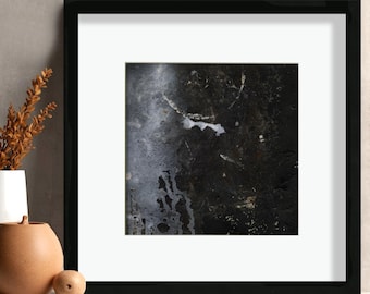Original Abstract Wabi-Sabi painting in acid free Mat, Textural Organic Mixed Media Painting, Wall Art - Midnight Beauty 2