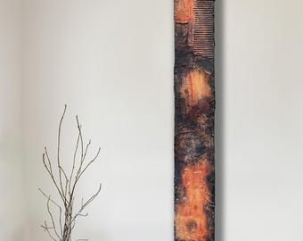 Ambachtelijke aardse Wabi Sabi textuur gemengde techniek schilderkunst, muursculptuurkunst, geüpcycled roest gebeitste stoffen - Wabi Sabi Beauty 15