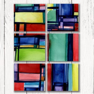 Original Abstract Watercolor Art, Abstract Pattern Painting, Affordable art - Color Music Group 3