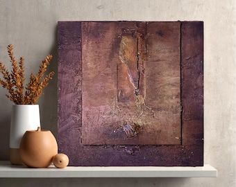 Ambachtelijk Wabi-Sabi Muurkunstwerk van Rusty, Dimensionaal schilderij met gemengde technieken - Onwrikbare Echo's 4