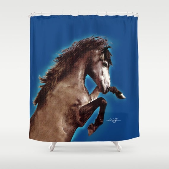 Rideau de douche marron cheval, Art de peinture de fond bleu ... Rideau de douche marron cheval, Art de peinture de fond bleu ...