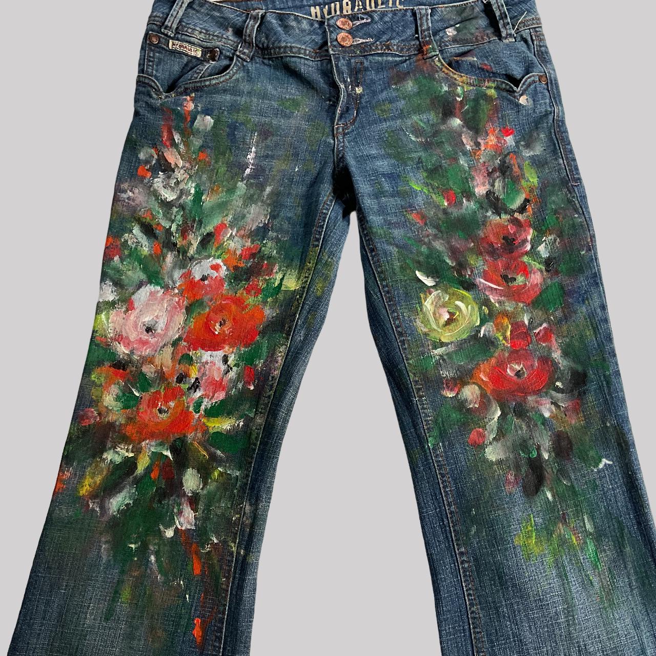 Painted flower jeans - Etsy 日本