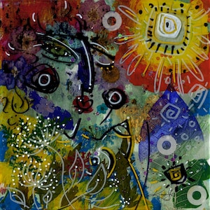 Abstract Face Painting, Mixed media a art on glass, - Funky Face Love 20