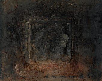 Opera d'arte murale Wabi-Sabi artigianale e arrugginita, pittura a tecnica mista - Texture Song 6