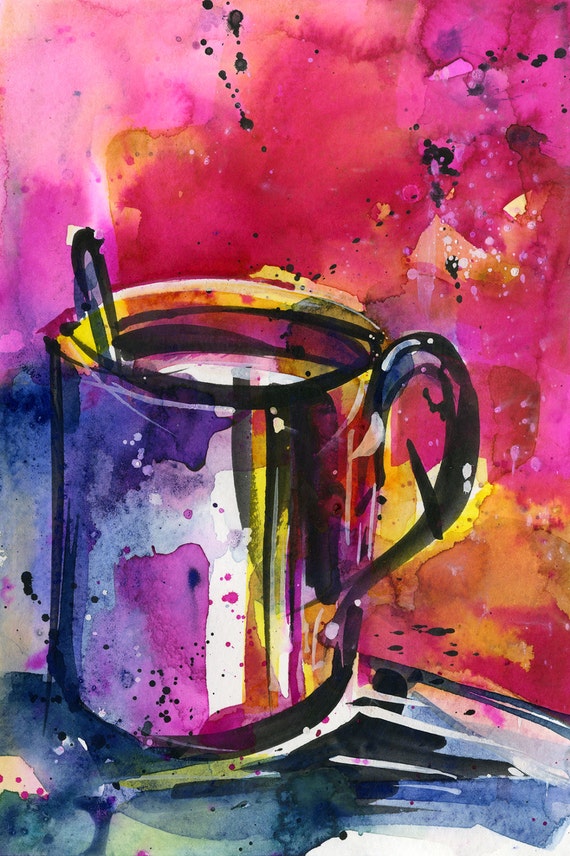 Items similar to Coffee Cup painting, Colorful Abstract Coffee