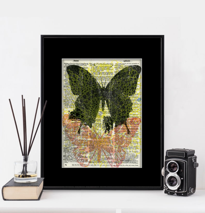 Original Butterfly Art on Vintage Dictionary Page Page Collage Repurposed Book Upcycled Poetic Imagination 4 by Kathy Morton Stanion