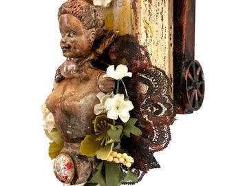 Original Mixed Media Art Doll Assemblage, Wall Sculpture Art, Upcycled, Recycled,  - Phoebe