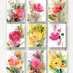 Original Watercolor Floral Art, Flower Painting, Affordable art - Beautiful Floral Group 3