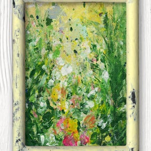 Original Framed Floral Art Painting in Custom Hand Painted Frame - Shabby Chic Charm 24