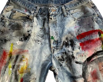 Jeans vintage dipinti a mano - Design astratto