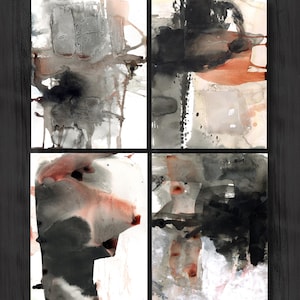 4 originella Wabi-Sabi-målningar, färgglad abstrakt galleriväggkonst - Dancing With Time-kollektion 3