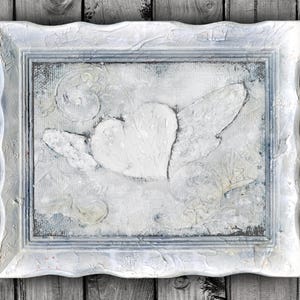 Original Mixed Media Heart Assemblage, Wall Sculpture Art, Upcycled, Recycled,  - Angel Heart