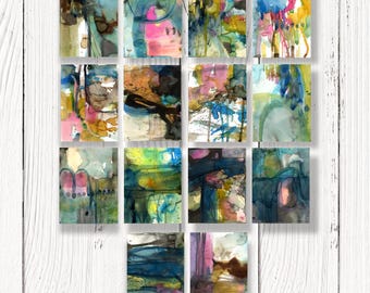 水彩抽象画、小さな抽象画、オリジナル抽象画、オリジナル絵画