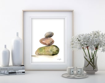 Meditation Stones Minimalist Watercolor Painting, nature art "Meditation Stones 10" by Kathy Morton Stanion EBSQ