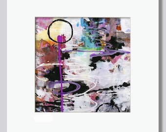 Origineel abstract schilderij gemengde techniek, kleurrijke kunst, 12 x 12" gematteerd - The Music In Abstract 32