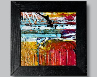 Abstrakt målning, Liten inramad blandteknikkonst, Original, Prisvärd konst - Abstract Delights 1